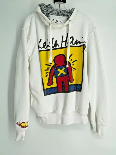Vintage Keith Haring Pop Art Zara Hooded Hoodie Sweatshirt Pockets Size XL