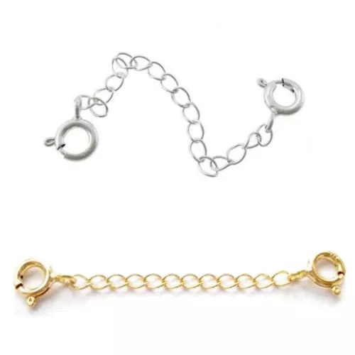 SAFETY CHAIN/Extender-Double clasp-2 Spring Rings-925 Sterling Silver-1.8" to 3"