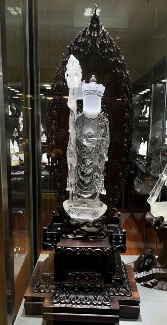 Chinese Exquisite Handmade Bodhisattva Carving Natural Crystal Statue