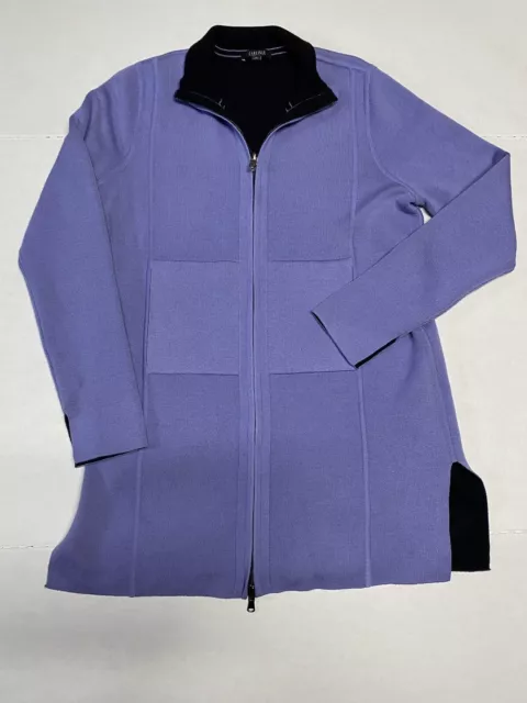 Carlisle Long Wool Coat Full Zip Jacket in Purple Knit Pockets SZ Medium