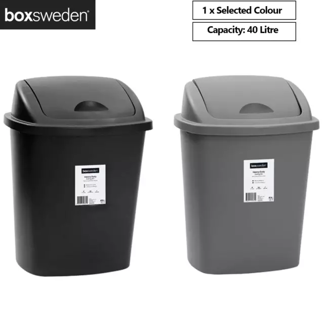 40L Plastic Rubbish Bin Swing Top Lid Home Kitchen Office Garage Waste Trash Bin