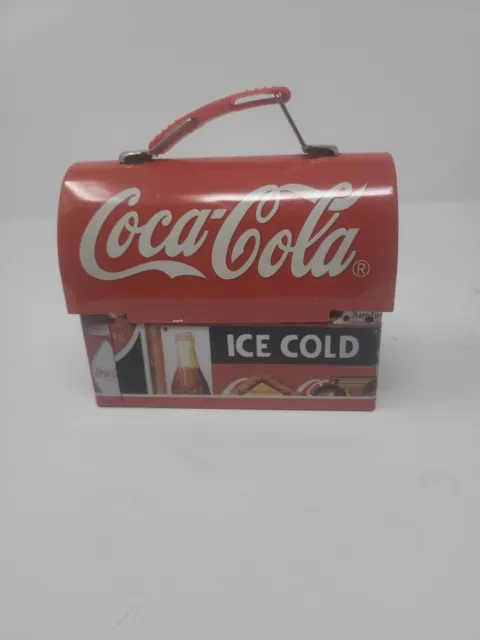 Vintage Coca Cola Mini Handled Lunchbox Metal Tin Lunch Pail Box