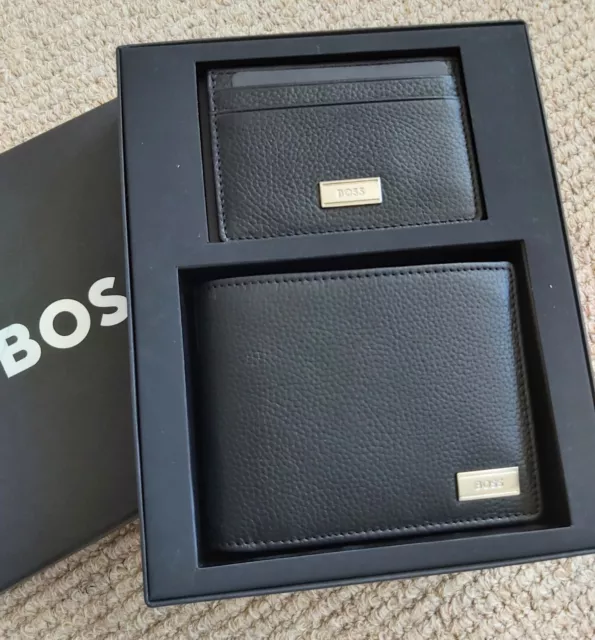 Genuine HUGO BOSS Black LEATHER WALLET & CARDHOLDER in BOX Cards Notes 50248931