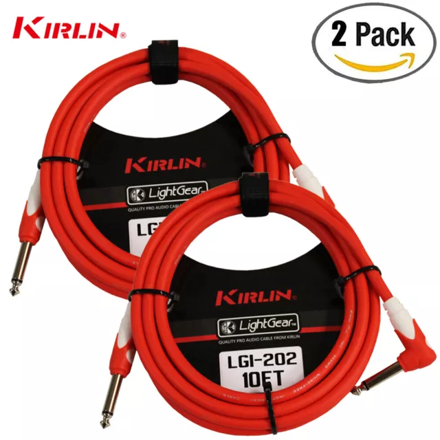 2-PACK Kirlin LGI-202 10 FT 1/4" Straight to Right Angle Guitar Instrument Cable