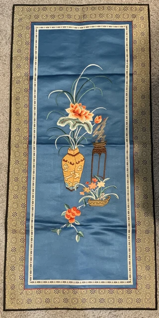 Vintage Chinese or Japanese Silk Embroidery Hand Stitched Panel Landscape