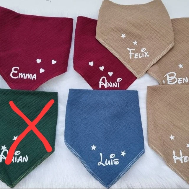 Baby Halstuch mit Namen, Musselin Halstuch Baby, Dreieckstuch personalisiert Neu