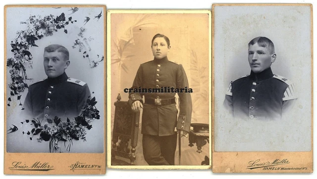 3x Orig. Foto CDV Portrait Soldaten in HAMELN Weser ua Musiker I.R.164