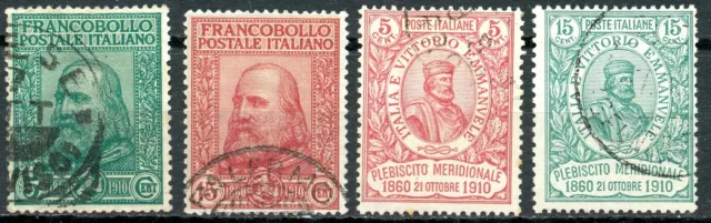 Italie, timbres N° 83 à 86, effigies de Garibaldi oblitérés, TB