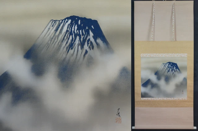 Japan Kakejiku scroll Fujisan 1980 Zen silk wall painting art