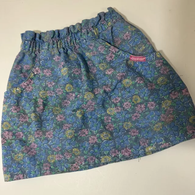 Vtg 90s Oshkosh B'gosh Floral Print Denim Skirt Sz 4T Logo Tag USA Made Pull On