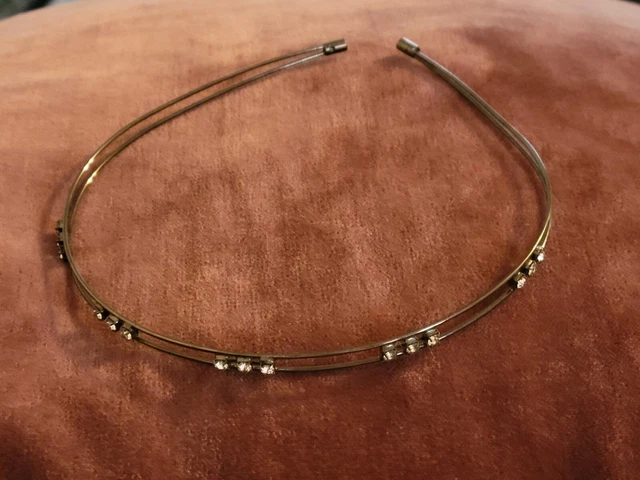 Girl's/Child's Metal Headband. Pewter W/ Rhinestones. Well Made.  Excellent Cond