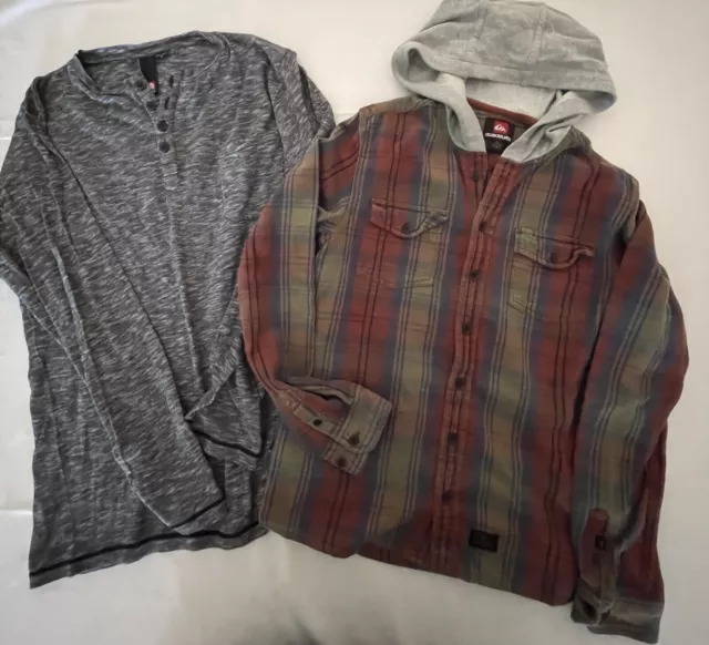 Boys Quicksilver Shirt Flanno Hoodie Size 14 Element Grey Marble Top Long Sleeve