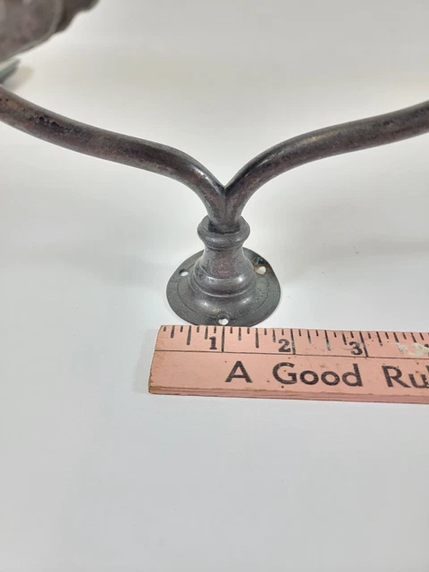 Antique Wrought Iron & Brass Washroom Towel Holder Hook Bracket - Panther / Lion 7