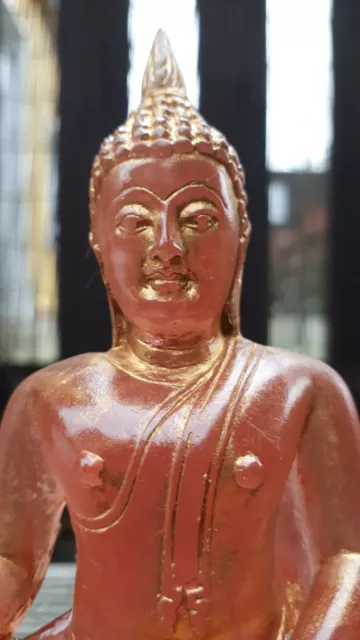 12 cm Buddha Figur Feng Shui Meditation Kunst GLAS rose rot Goldapplikation 3