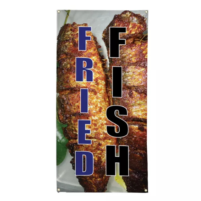 Vertical Vinyl Banner Multiple Sizes Fried Fish Food and Beverage Outdoor