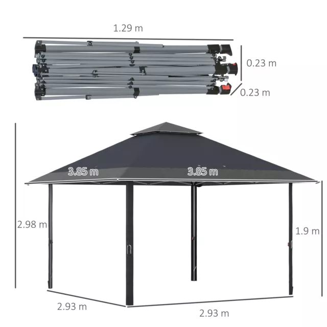 Outsunny 4 x 4m Outdoor Pop-Up Canopy Tent Gazebo Adjustable Legs Bag Grey 3