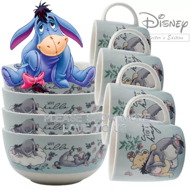 Disney Winnie The Pooh  Eeyore Tea Coffee Cup/Mug & Eeyore Blue Bowl Set Vintage