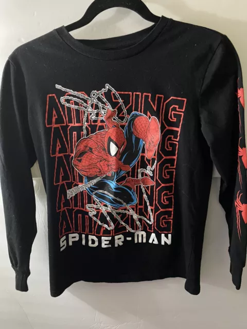 Marvel Spider-Man Kids Sz L Black Long Sleeve T Shirt Amazing Spiderweb