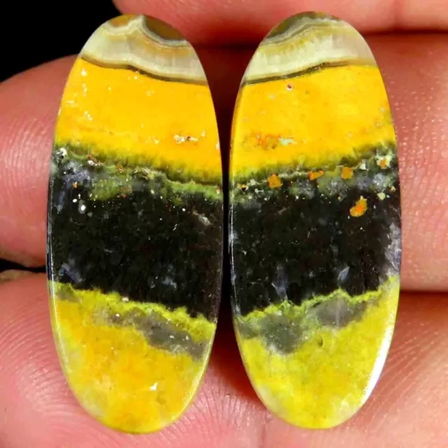 25.40Cts 100%Natural Eclipse Bumble Bee Jasper Oval Pair Cab 11x27x4mm Top Gems