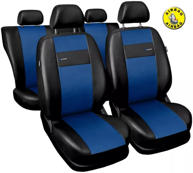 Car seat covers fit Ford Focus Mk2 black/blue  leatherette full set