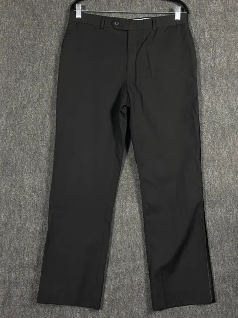Tommy Hilfiger Mens Dress Pants W33 L30 Black Flat Front Zip 100% Wool