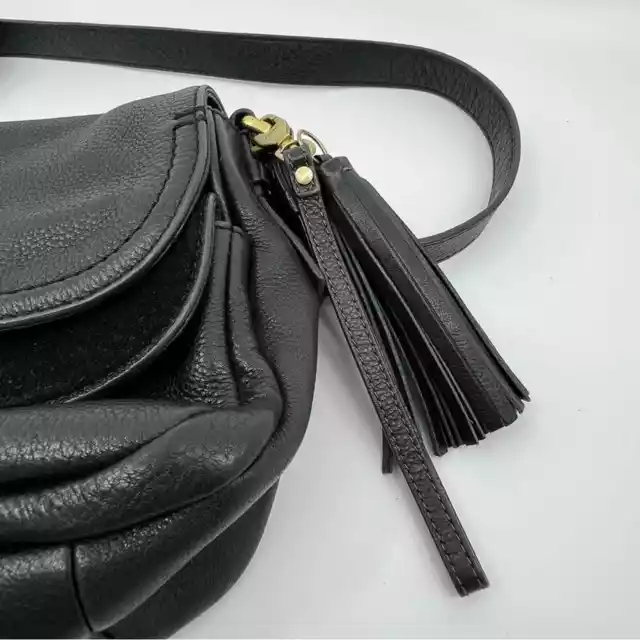 FOSSIL Peyton Small Pebbled Leather and Suede Crossbody Double Flap Bag Black 2