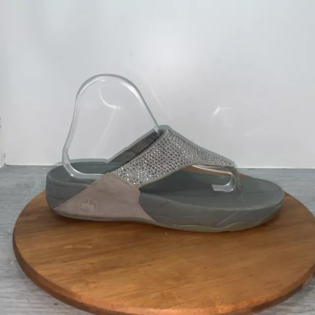 FitFlop Rokkit Brown Rhinestone Toe Post Thong Sandals Women's Size 10 301-121