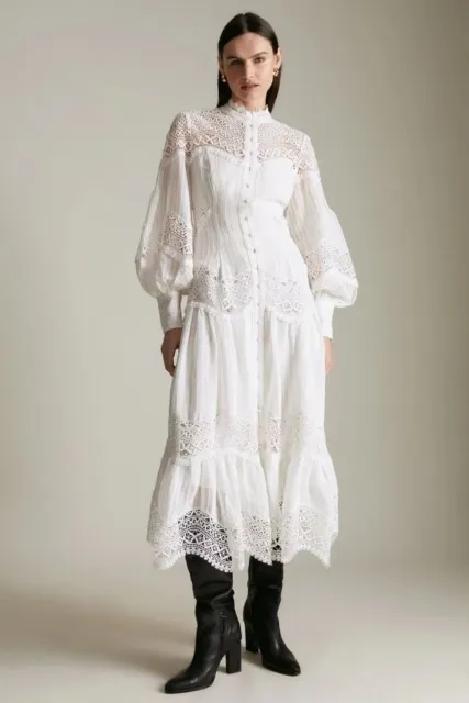 Abito vestito donna maxi lungo manica bianco pizzo elegante boho bohemian 32402