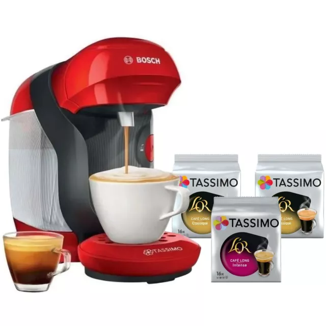 BOSCH Machine à Café Cafetière Tassimo TAS1103 + 48 Dosettes T-Discs 1400W Rouge