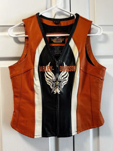 Ladies Harley Davidson Orange & Black Vest Size Small New Without Tags