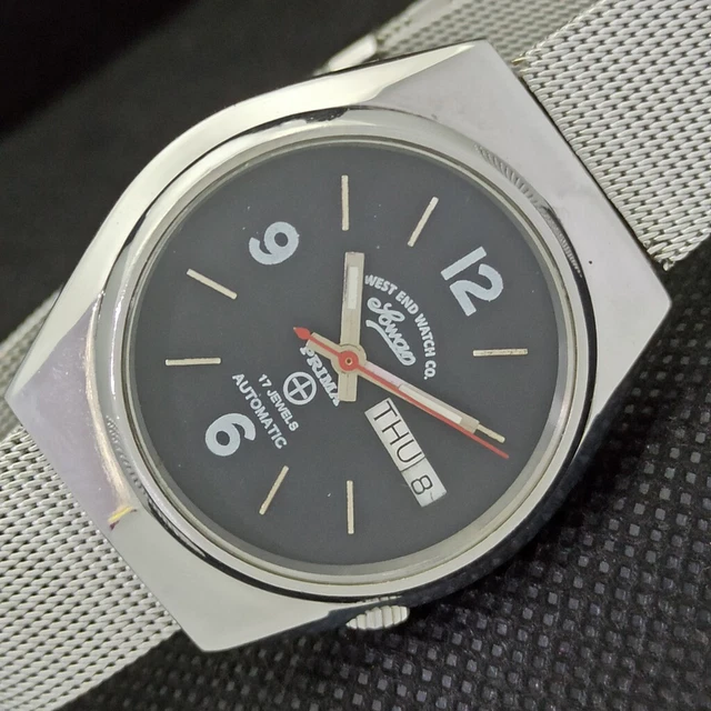 VINTAGE WEST END WATCH CO AUTOMATIC SWISS MENS BLACK WATCH 535-a283084-1