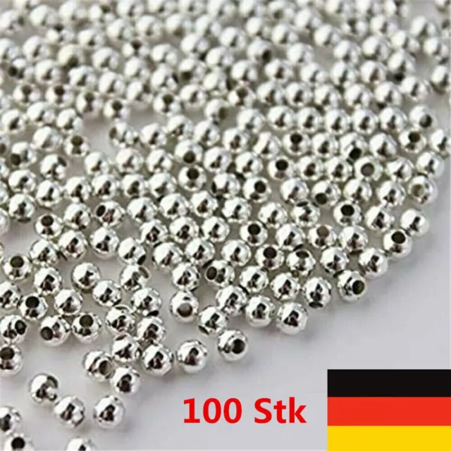 100 Stk 3MM 925 Sterling Silber runde Kugelperlen für die Schmuckherstellung