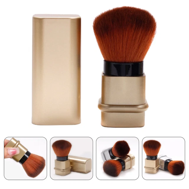 Brosse De Maquillage Professionnelle Kabuki - Plat, Manche En Bois, Synthétique, Or, 10,2 Cm