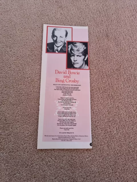 Tnewl68 Advert 11X4 Bing Crosby/David Bowie : 'Peace On Earth' Song Words