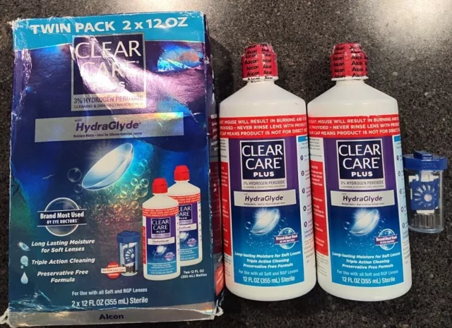Solución de limpieza y desinfección Clear Care Plus HydraGlyde 12 oz (2 piezas) *Leer