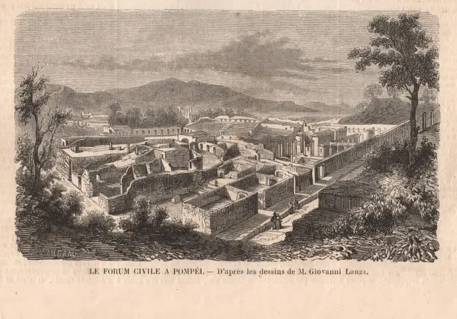 Stampa antica POMPEI veduta del Foro Napoli 1859 Antique print