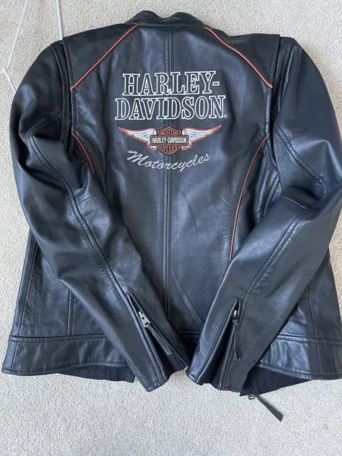 Harley Davidson Womens Black Leather Motorcycle Riding Jacket Size - Large