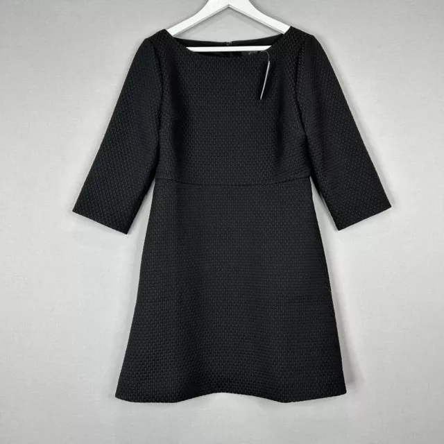 J.Crew Womens Dress Petite 12 Black Textured Boatneck Cocktail Modest Work Chic