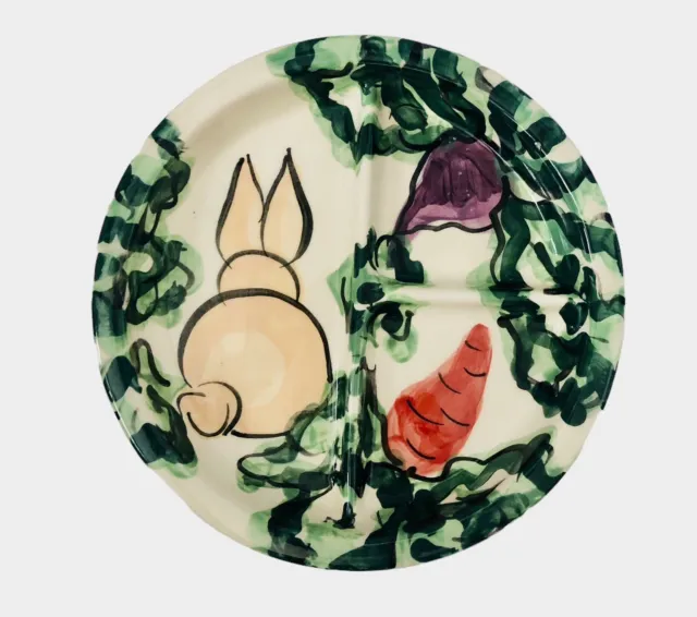 Vicki Carroll Easter Bunny Garden Themed Divided Plate Dish Pottery Signed 93