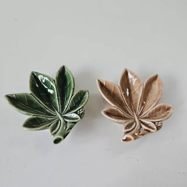 Wade Trinket Dish Leaf Shape x 2 Horse Chestnut Brown Green