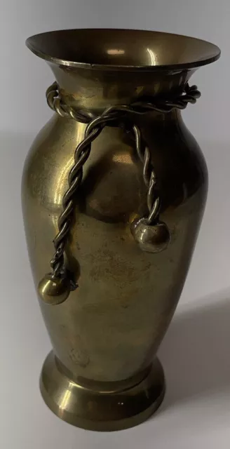 Vintage Solid Brass Vase Tassel Rope Tie 6” Tall Made In India