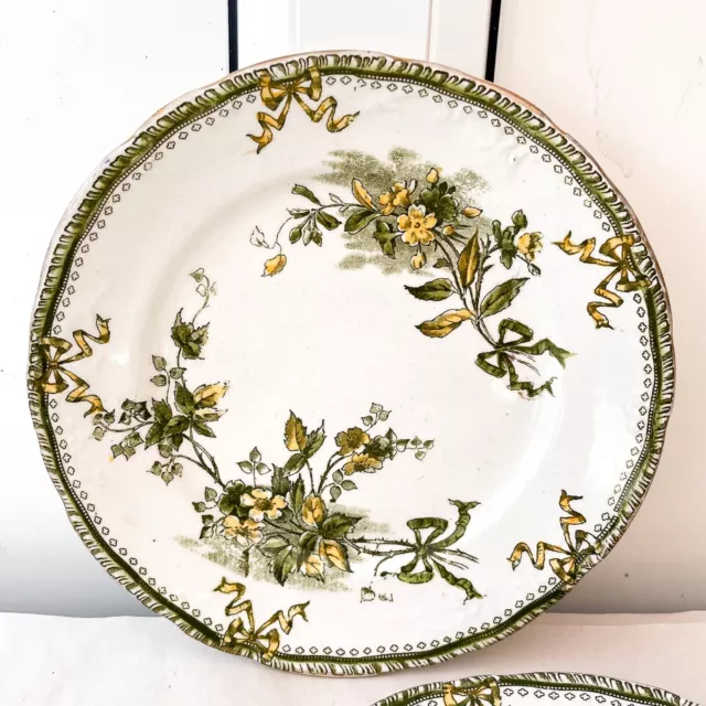 2 X Antique Doulton Burslem Salad Plates 7" Sydenham Pattern Green White 2