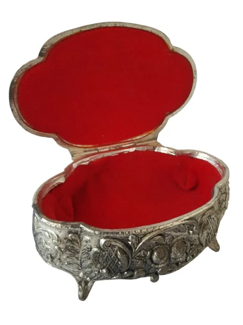Lot De 2 Boîtes à Bijoux Anciennes En Métal Argenté - Intérieur Rouge - Vintage