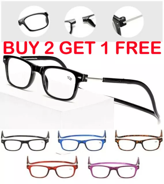 Hanging Folding Magnetic Reading Eyeglasses Glasses Front Click Connect Neck NEW