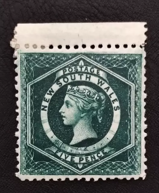 SG 215a - 1885 New South Wales Bluish green 5d QV Stamp Mint - Perf 12 - 87