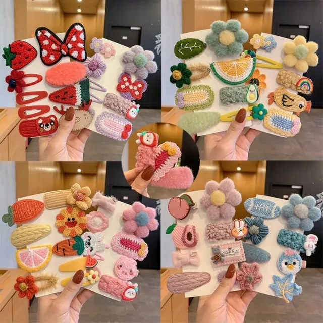 8Pcs Cute Kids Girls Embroidery Animal Flower Hair Clip Side Hairpin Bangs Clips