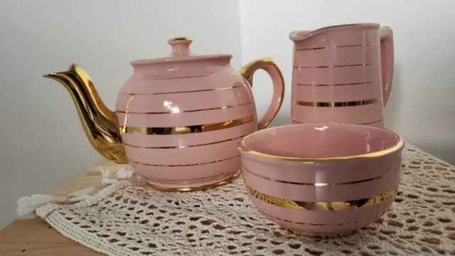 Rare Antique 1930s Pink Sadler Ironstone Teapot,  Milk Jug & Sugar Bowl #1406