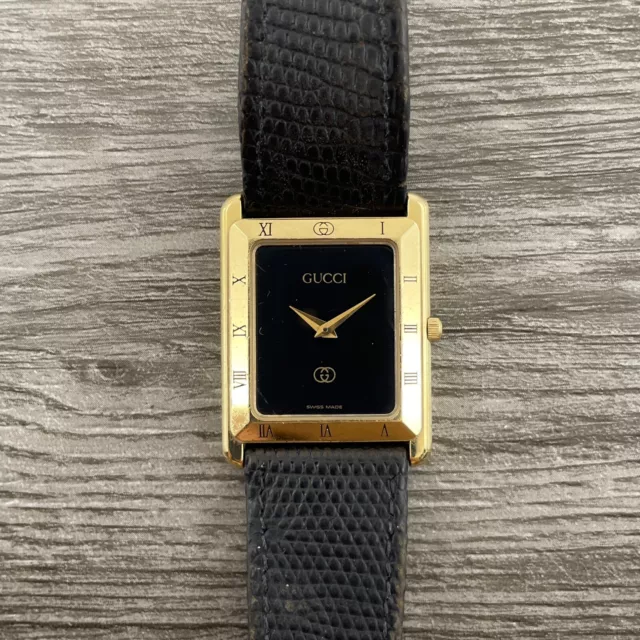 Vintage Rare Gold Plated Gucci 4200M 24mm Gold Tank Roman Numeral Quartz Watch