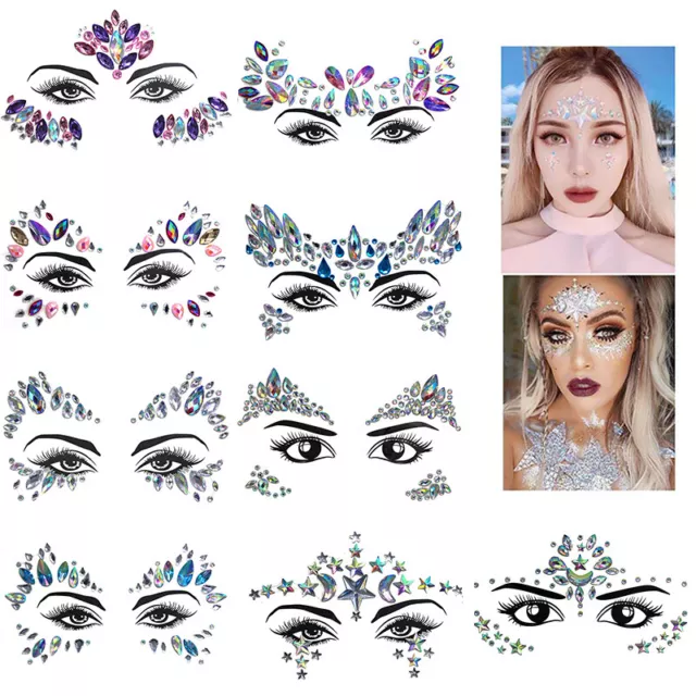 Body Adhesive Glitter Stickers Crystal Tattoo Party Face Eye Gems Jewelry  Decor◁