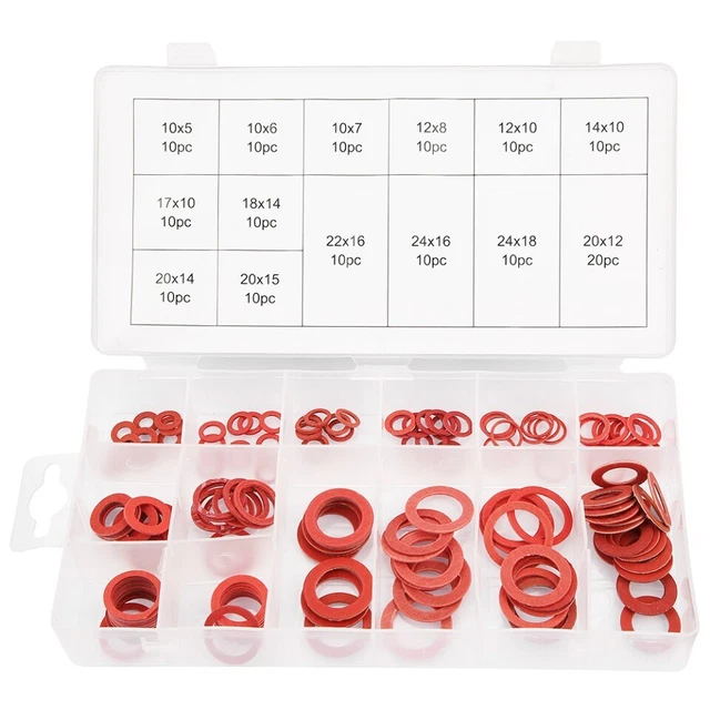 150Pcs 14 Tailles Rouge Acier Papier Fibre Plat Laveurs Kit Isolation Lave-Linge